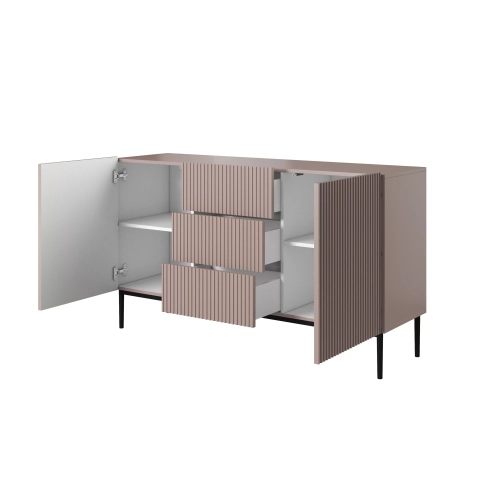 Komoda Nicole 150 cm z szufladami i półkami - antyczny róż / czarne nóżki - Limitowana oferta